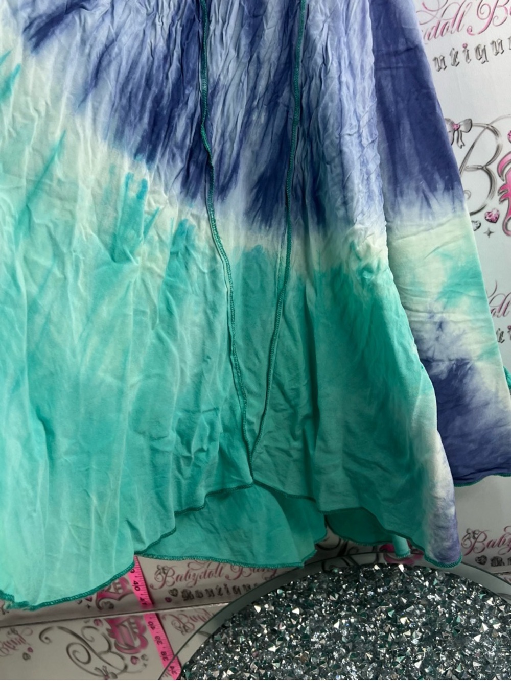 Papillon skirt or mini dress strapless Boho Tie-Dye Maxi Skirt in Teal and Navy - Picture 4 of 9